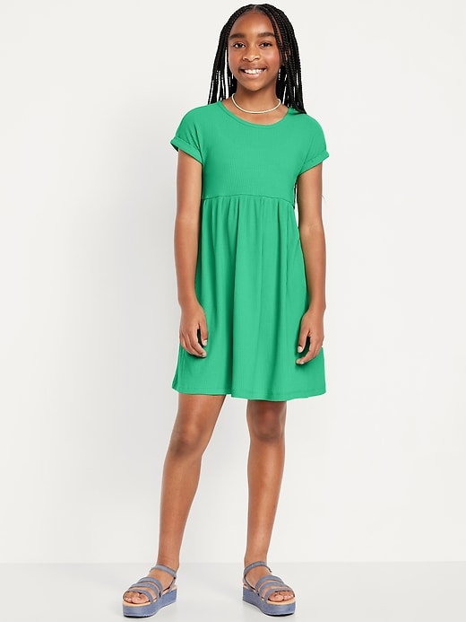 View large product image 1 of 4. Short-Sleeve Ribbed Dress for Girls