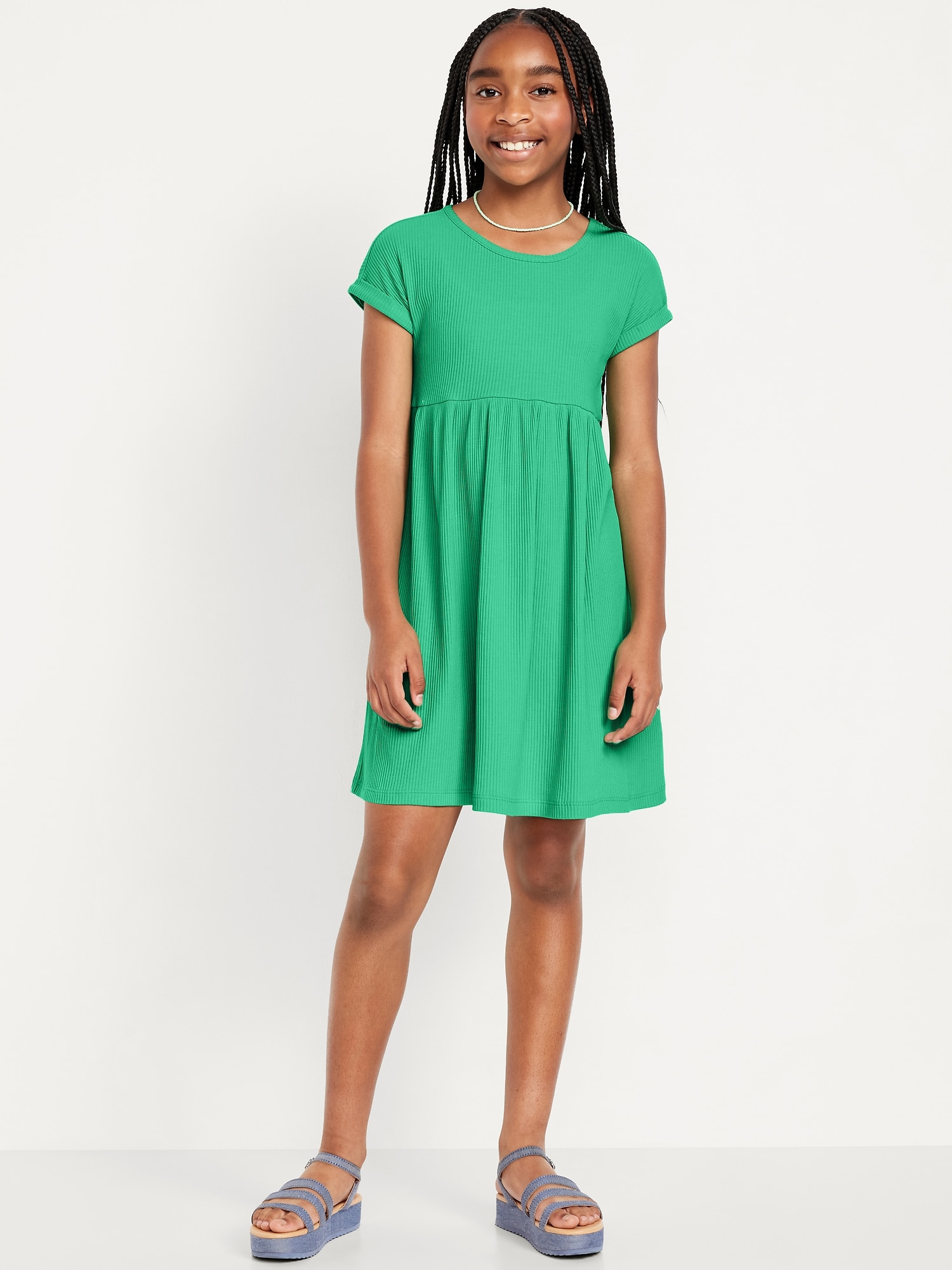 Short-Sleeve Ribbed Dress for Girls