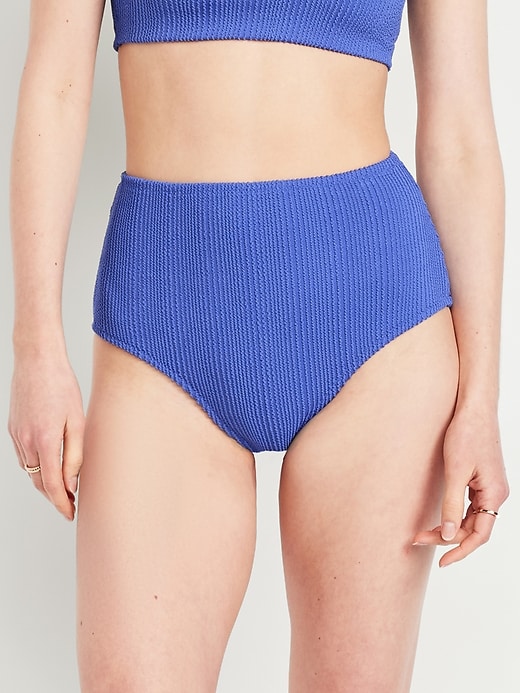 Image number 1 showing, High-Waisted Ribbed Bikini Swim Bottoms