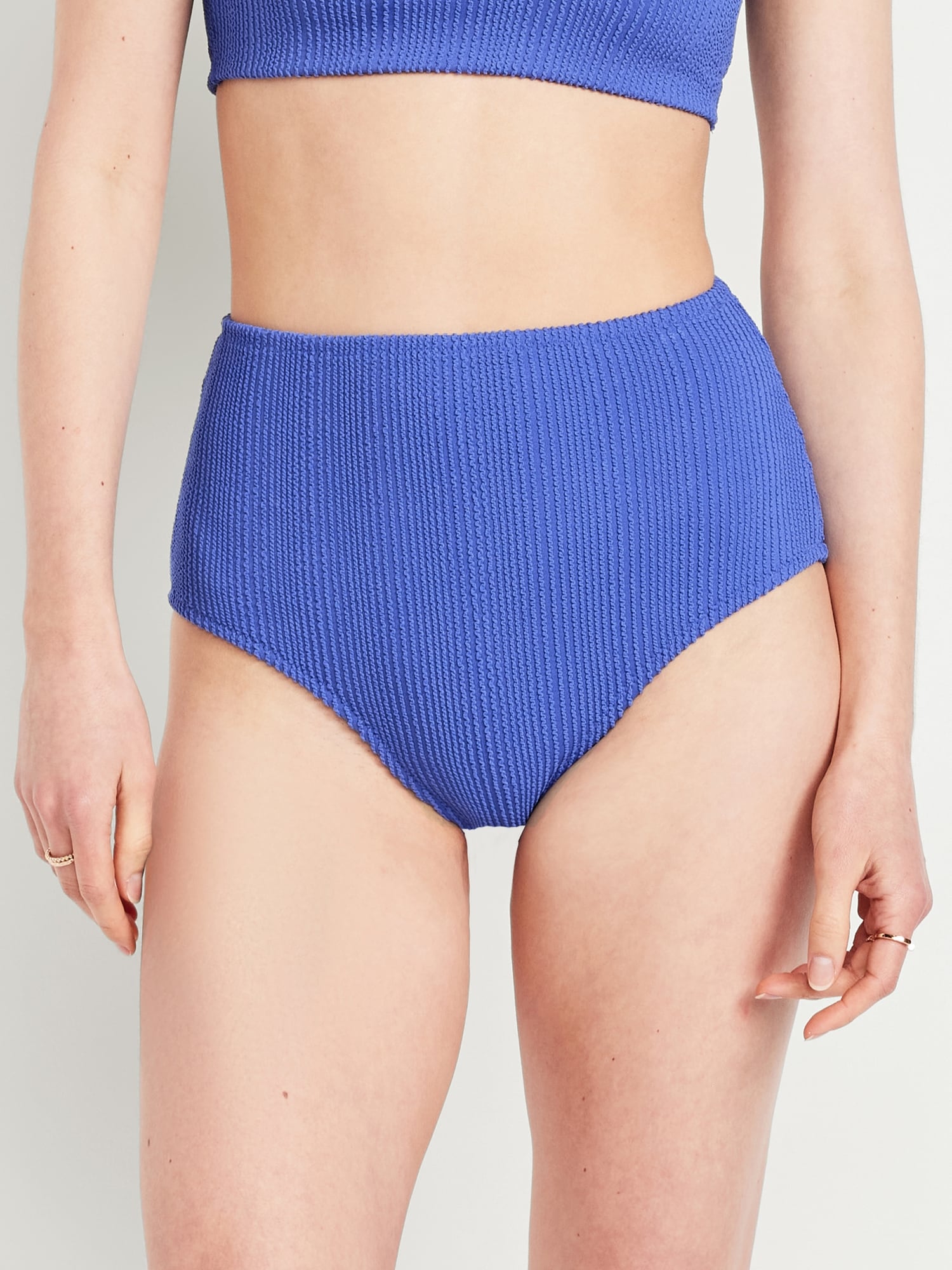 High-Waisted Ribbed Bikini Swim Bottoms