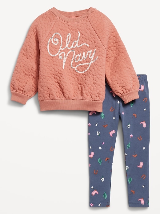 View large product image 1 of 1. Logo-Graphic Crew-Neck Sweatshirt and Leggings Set for Toddler Girls