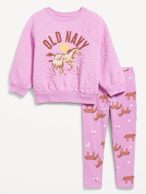 Logo-Graphic Crew-Neck Sweatshirt and Leggings Set for Toddler Girls