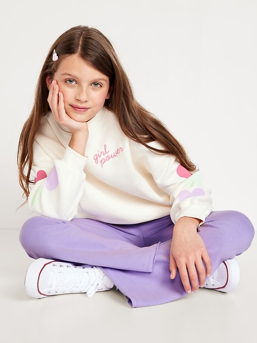 Image number 3 showing, Mid-Rise Flare-Leg Fleece Sweatpants for Girls