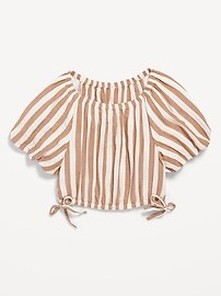 Image number 2 showing, Printed Puff-Sleeve Double-Weave Top for Girls