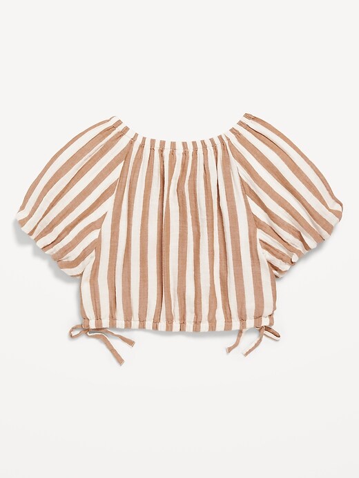 Image number 3 showing, Printed Puff-Sleeve Double-Weave Top for Girls