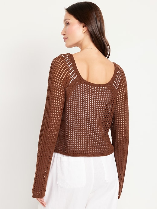 Image number 6 showing, Open-Stitch Cropped Bouclé Sweater