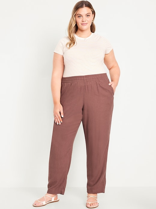 Image number 6 showing, High-Waisted Linen-Blend Straight Ankle Pants