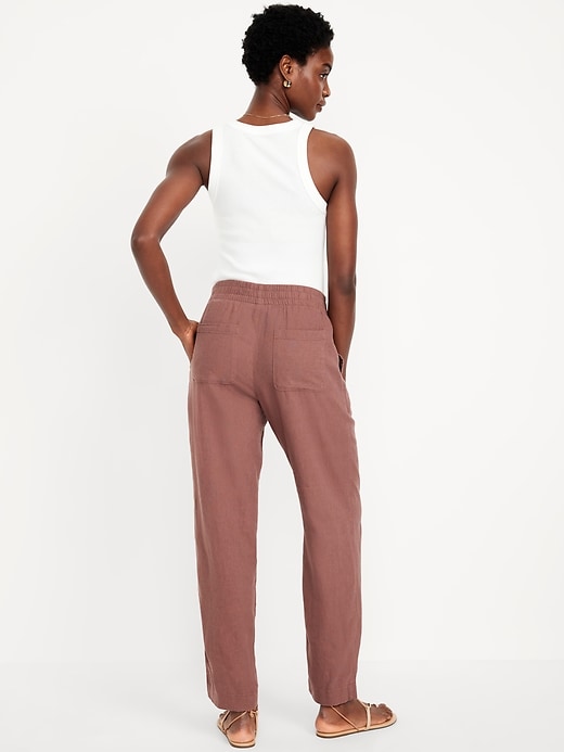Image number 3 showing, High-Waisted Linen-Blend Straight Ankle Pants