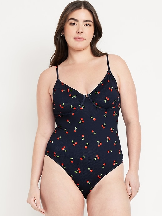 Image number 5 showing, Textured One-Piece Balconette Swimsuit