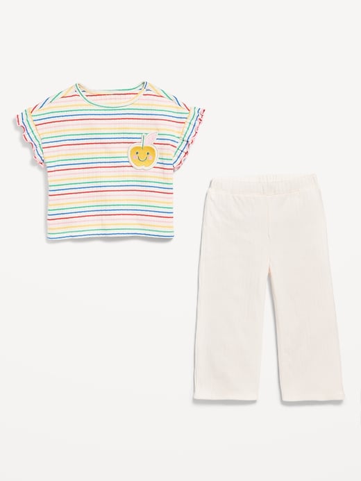 View large product image 2 of 3. Ribbed Ruffle-Trim Top and Wide-Leg Pants Set for Toddler Girls