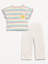 View large product image 3 of 3. Ribbed Ruffle-Trim Top and Wide-Leg Pants Set for Toddler Girls