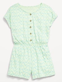 View large product image 3 of 5. Printed Short-Sleeve Button-Front Romper for Girls