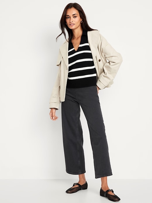 Image number 1 showing, High-Waisted Weekender Pull-On Crop Wide-Leg Jeans