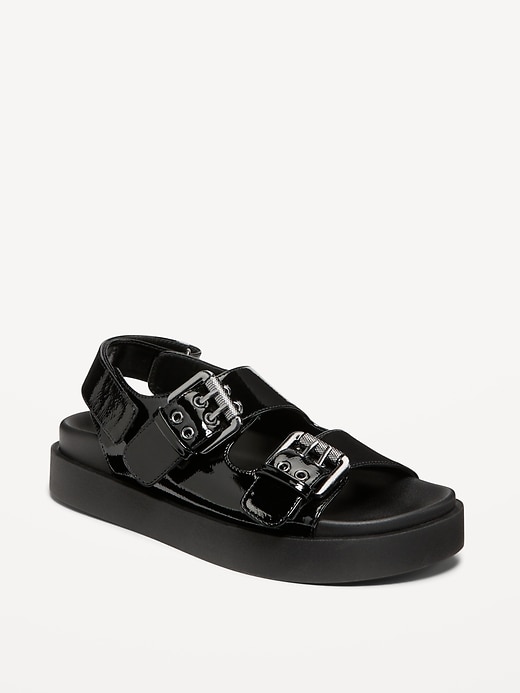 Image number 1 showing, Faux-Leather Chunky Buckle Sandals