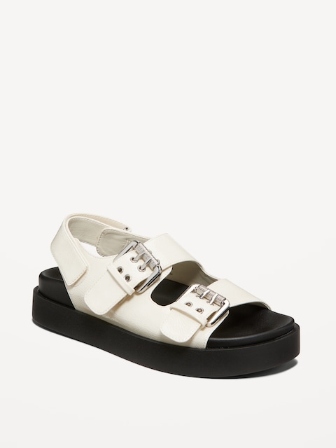 Faux-Leather Chunky Buckle Sandals