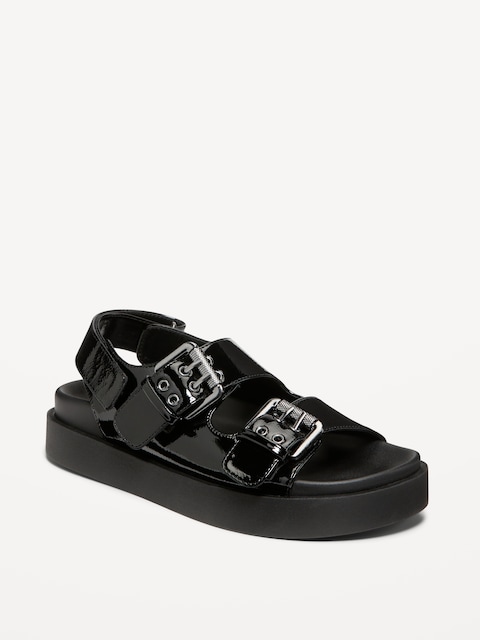 Faux-Leather Chunky Buckle Sandals