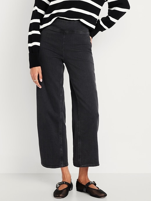 Image number 2 showing, High-Waisted Weekender Pull-On Crop Wide-Leg Jeans