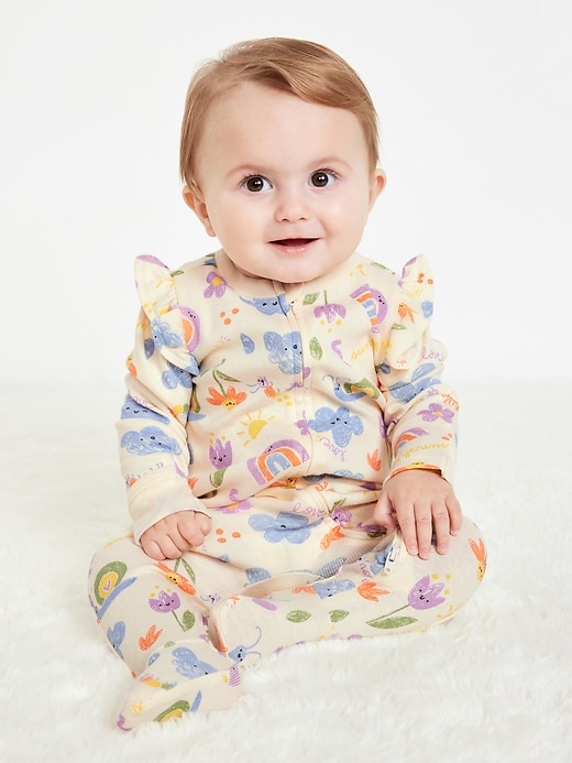 View large product image 1 of 2. 2-Way-Zip Sleep & Play Ruffle-Trim Footed One-Piece for Baby