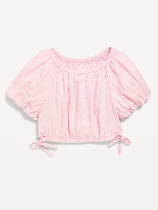 View large product image 2 of 3. Cropped Short Puff-Sleeve Double-Weave Top for Girls