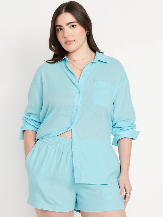 Image number 5 showing, Linen-Blend Loose Button-Down Shirt