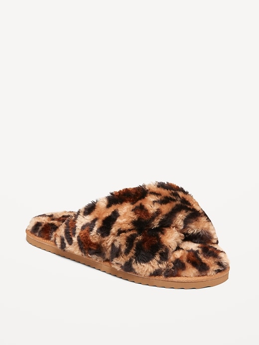 Image number 1 showing, Faux-Fur Cross-Front Slippers