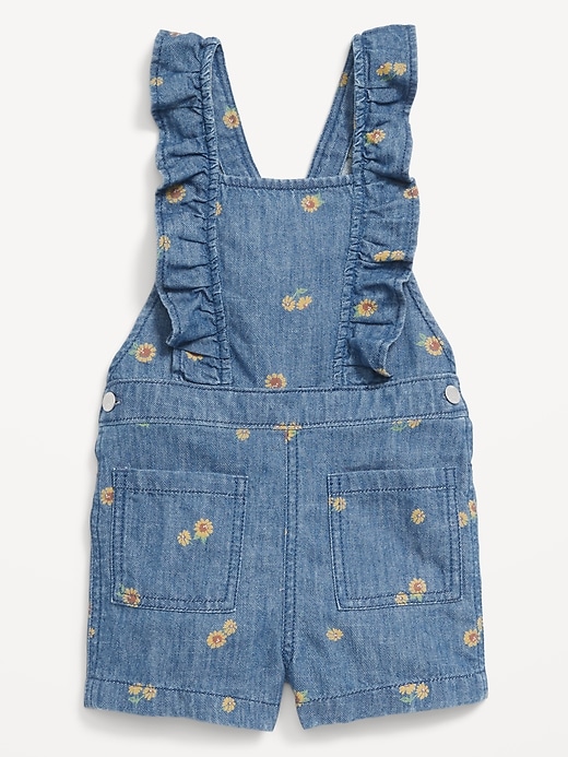 View large product image 1 of 1. Printed Ruffle-Trim Chambray Shortalls for Toddler Girls