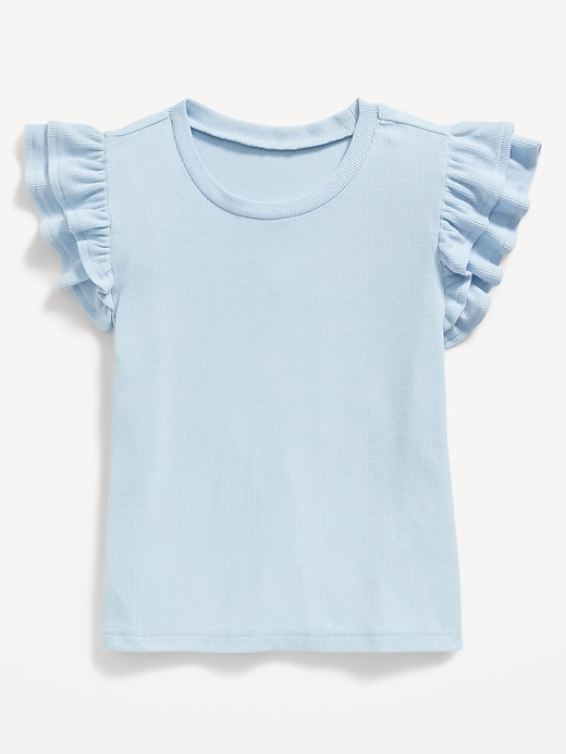 View large product image 1 of 1. Fitted Short-Sleeve Ruffle-Trim Ribbed Top for Girls