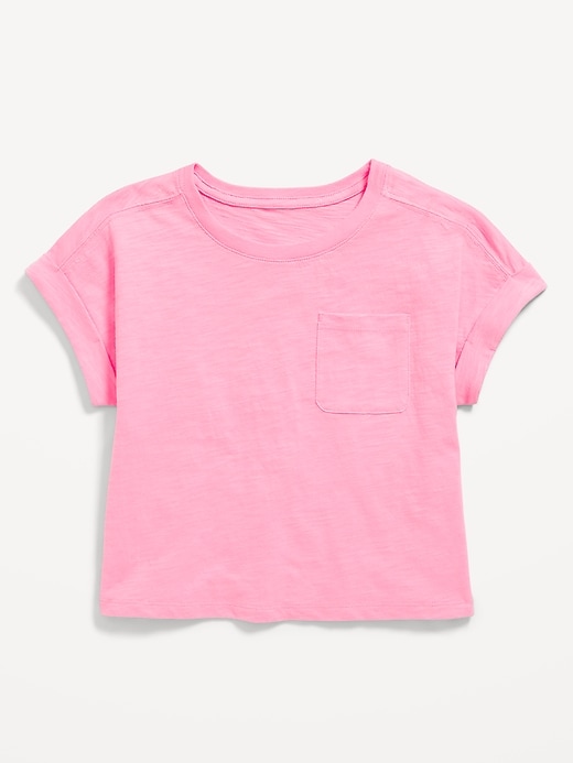 View large product image 2 of 4. Short-Sleeve Slub-Knit Pocket T-Shirt for Girls