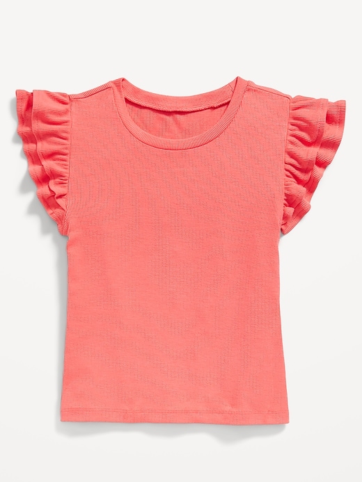 View large product image 2 of 3. Fitted Short-Sleeve Ruffle-Trim Ribbed Top for Girls