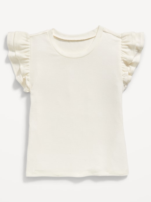 View large product image 2 of 3. Fitted Short-Sleeve Ruffle-Trim Ribbed Top for Girls