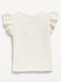 View large product image 3 of 3. Fitted Short-Sleeve Ruffle-Trim Ribbed Top for Girls