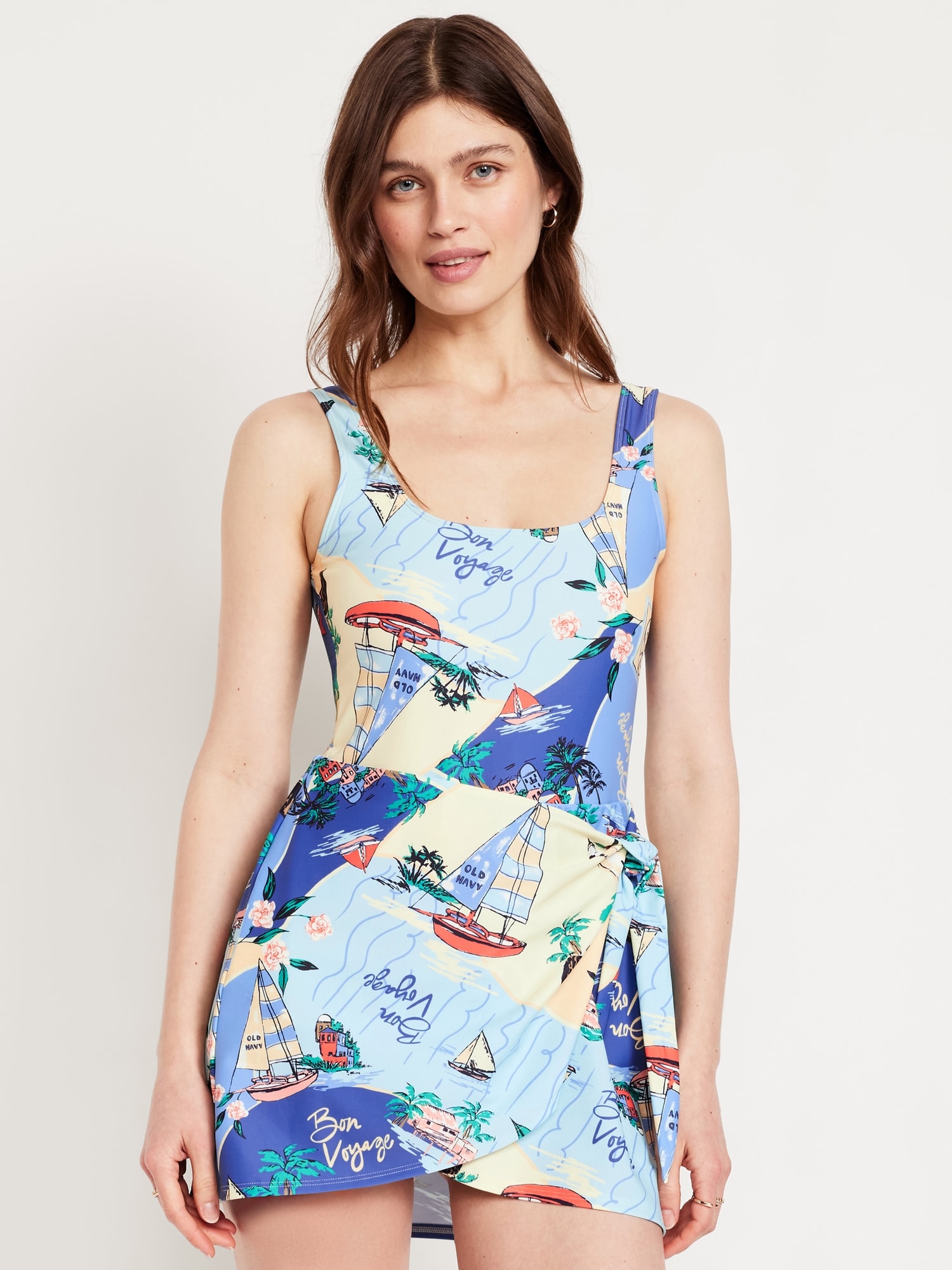 Matte Side-Tie Swim Dress - Multi