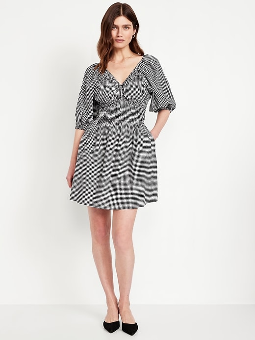 Image number 1 showing, Waist-Defined Mini Gingham Dress