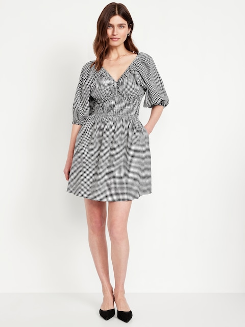 Waist-Defined Mini Gingham Dress