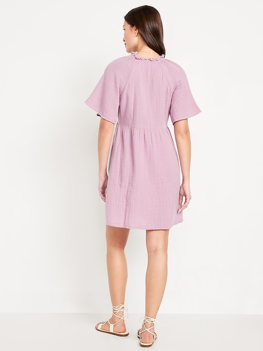 Image number 2 showing, Split-Neck Crinkle Gauze Mini Swing Dress