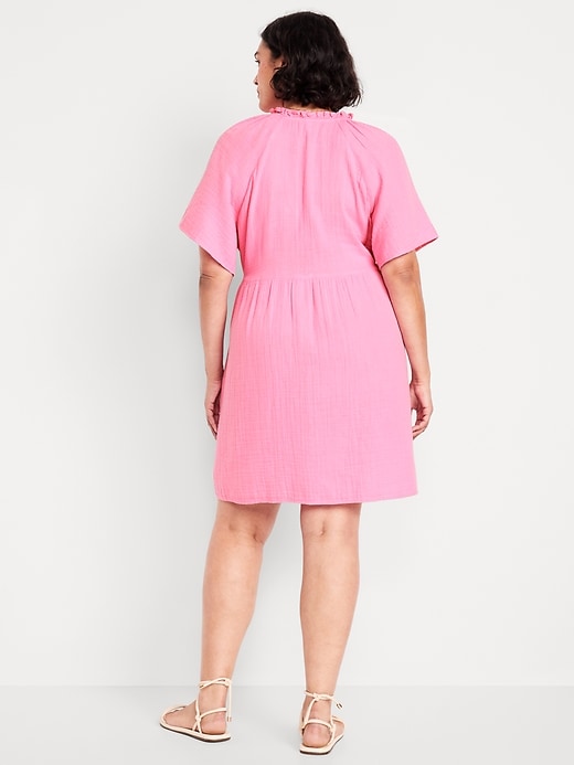 Image number 7 showing, Split-Neck Crinkle Gauze Mini Swing Dress