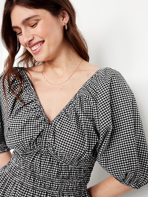 Image number 3 showing, Waist-Defined Mini Gingham Dress