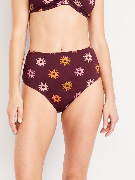 Image number 1 showing, High-Waisted Textured Bikini Swim Bottoms