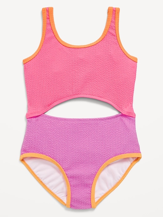 Voir une image plus grande du produit 1 de 1. Maillot de bain une-pièce à découpe en jacquard texturé pour fille