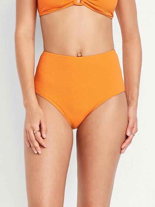 Image number 1 showing, High-Waisted Textured Bikini Swim Bottoms