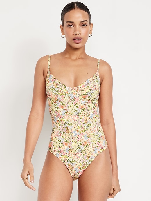 Image number 1 showing, Textured One-Piece Balconette Swimsuit