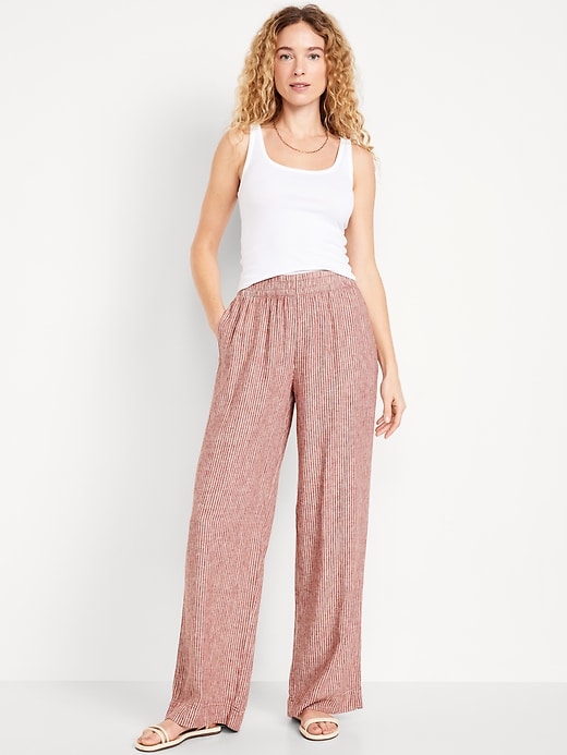 Image number 1 showing, High-Waisted Linen-Blend Wide-Leg Pants