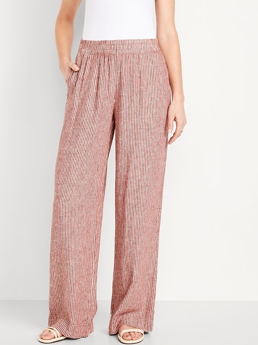 Image number 2 showing, High-Waisted Linen-Blend Wide-Leg Pants