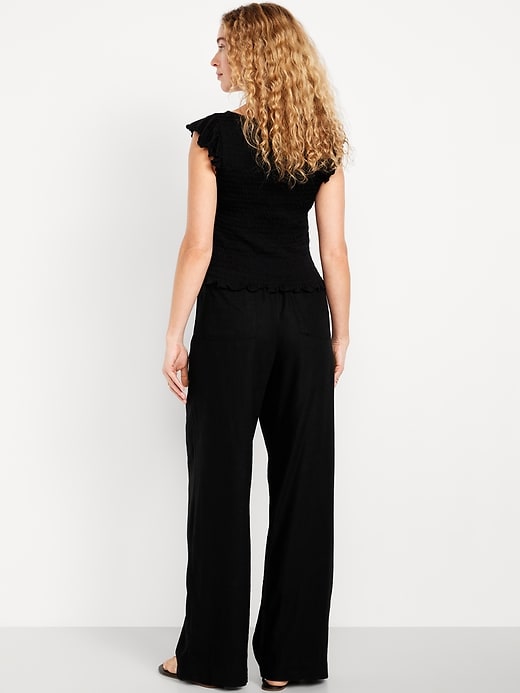 Image number 6 showing, High-Waisted Linen-Blend Wide-Leg Pants