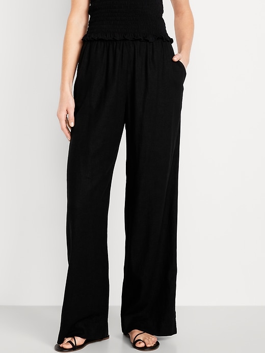 Image number 5 showing, High-Waisted Linen-Blend Wide-Leg Pants