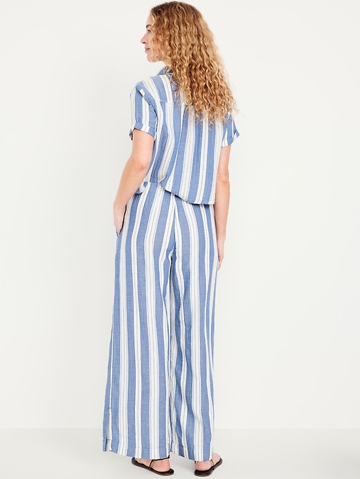 Image number 3 showing, High-Waisted Crinkle Gauze Super Wide-Leg Pants