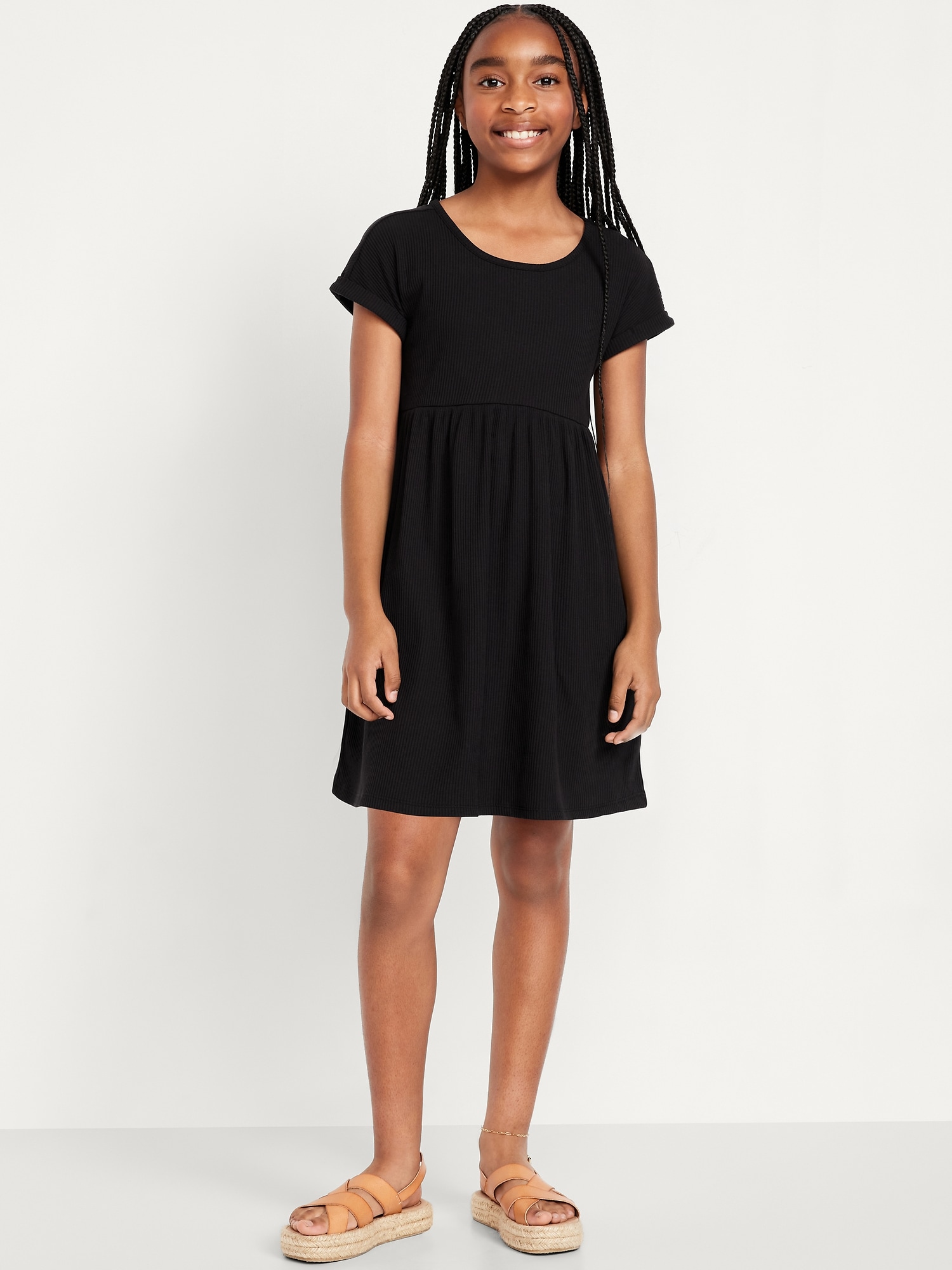 Short-Sleeve Ribbed Dress for Girls