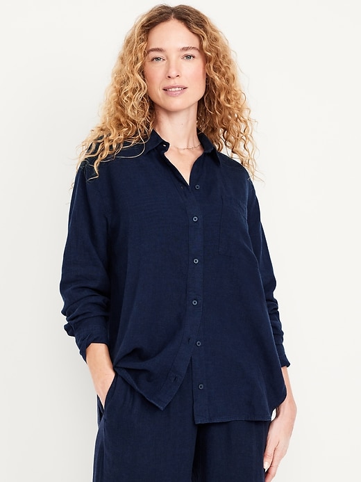 Image number 1 showing, Button-Down Linen-Blend Striped Shirt