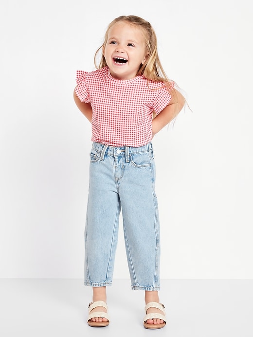 View large product image 1 of 3. High-Waisted Barrel-Leg Jeans for Toddler Girls