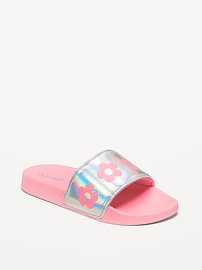 Image number 1 showing, Printed Faux-Leather Pool Slide Sandals for Girls